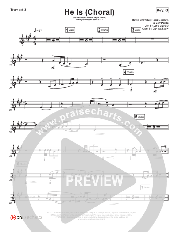 He Is (Choral Anthem SATB) Trumpet 3 (Crowder / Arr. Luke Gambill)