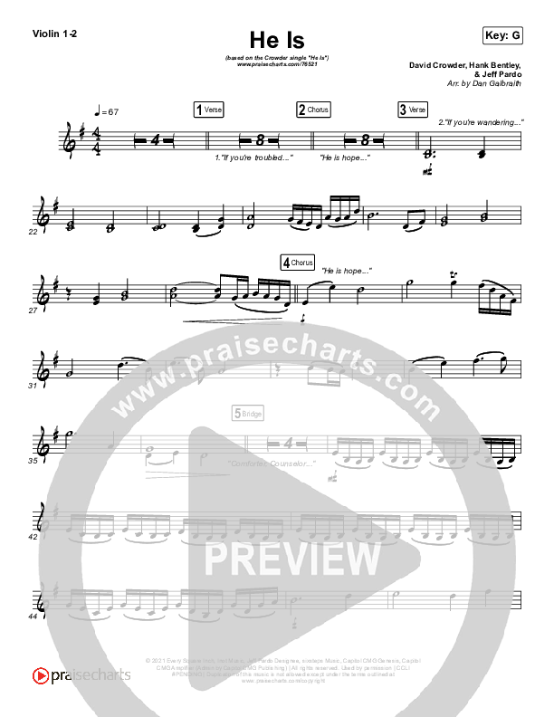 He Is (Choral Anthem SATB) Violin 1/2 (Crowder / Arr. Luke Gambill)