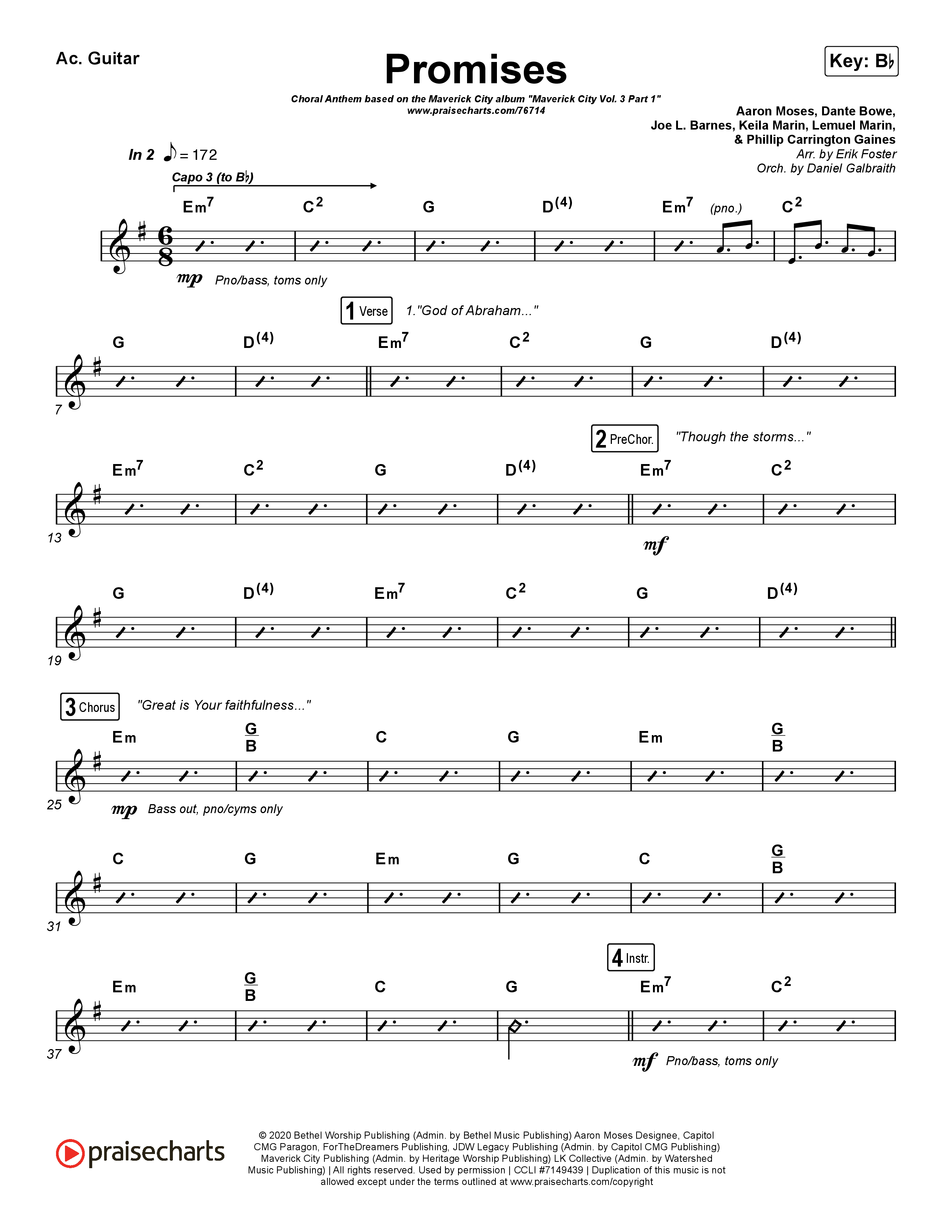 Promises (Choral Anthem SATB) Acoustic Guitar (Maverick City Music / Arr. Erik Foster)