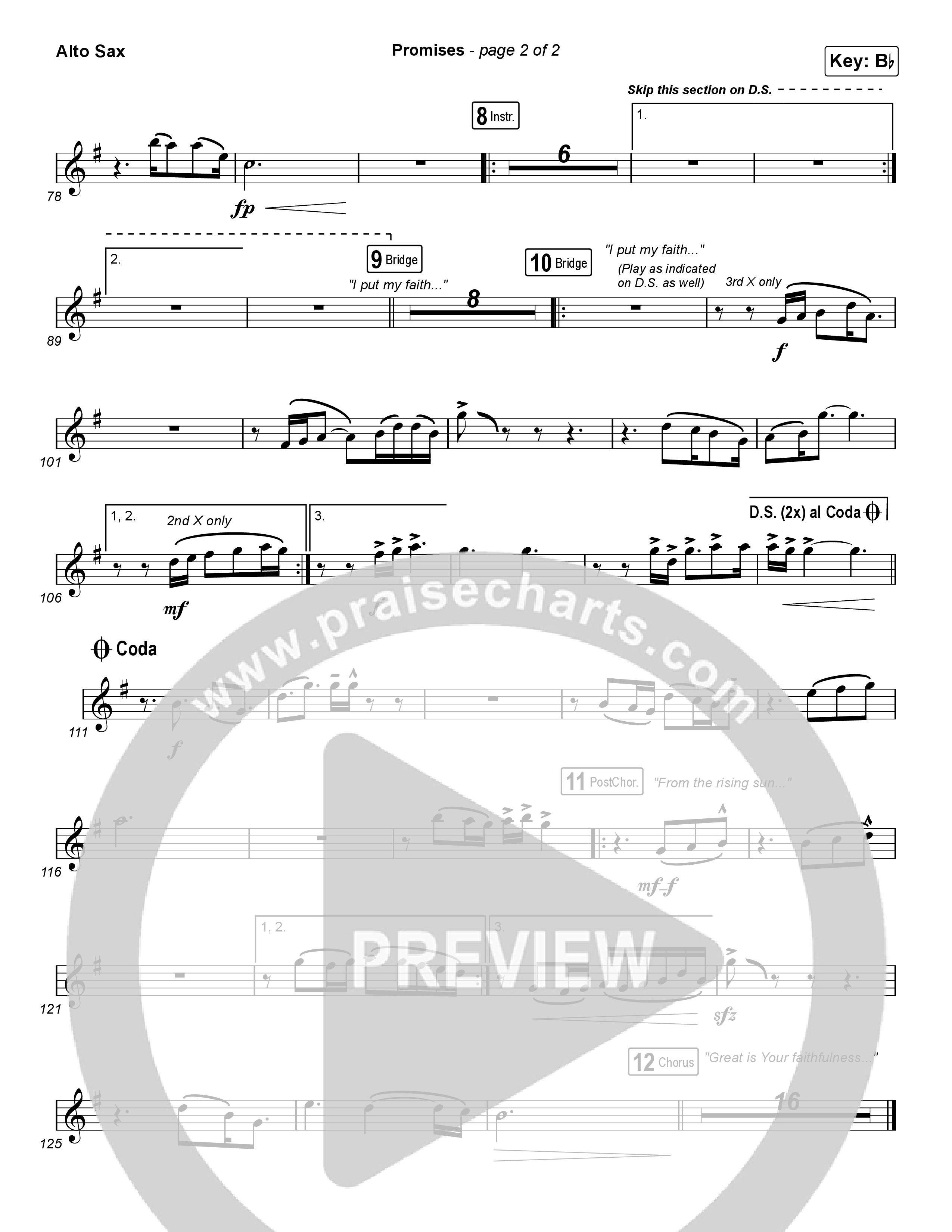Promises (Choral Anthem SATB) Alto Sax (Maverick City Music / Arr. Erik Foster)