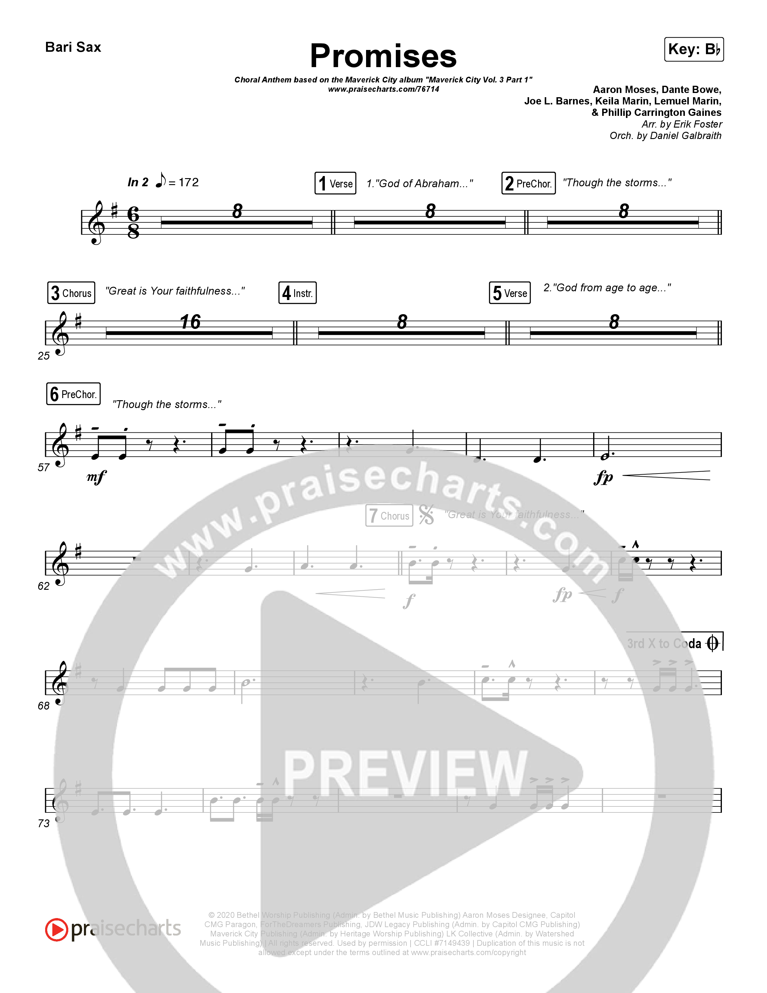 Promises (Choral Anthem SATB) Bari Sax (Maverick City Music / Arr. Erik Foster)