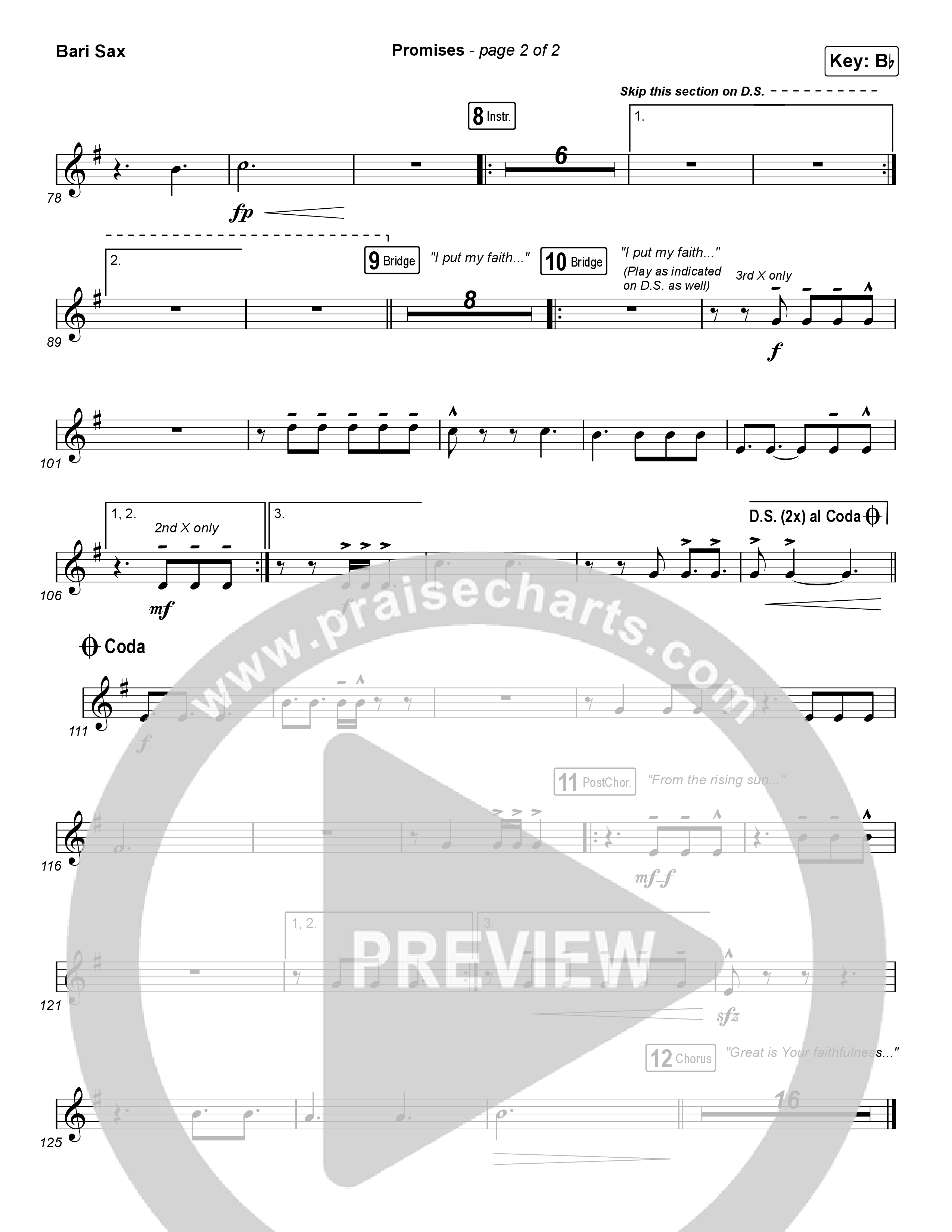 Promises (Choral Anthem SATB) Bari Sax (Maverick City Music / Arr. Erik Foster)