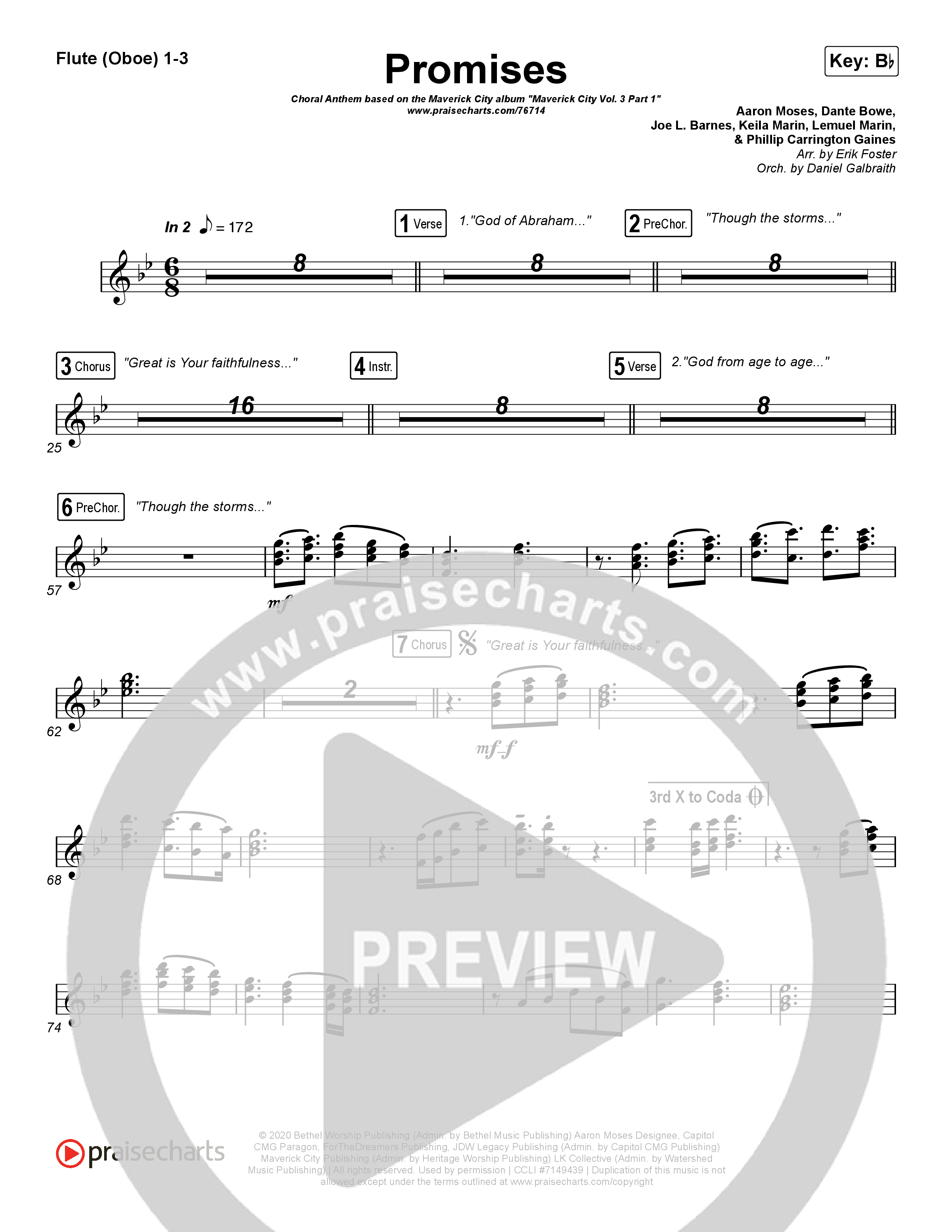 Promises (Choral Anthem SATB) Flute/Oboe 1/2/3 (Maverick City Music / Arr. Erik Foster)