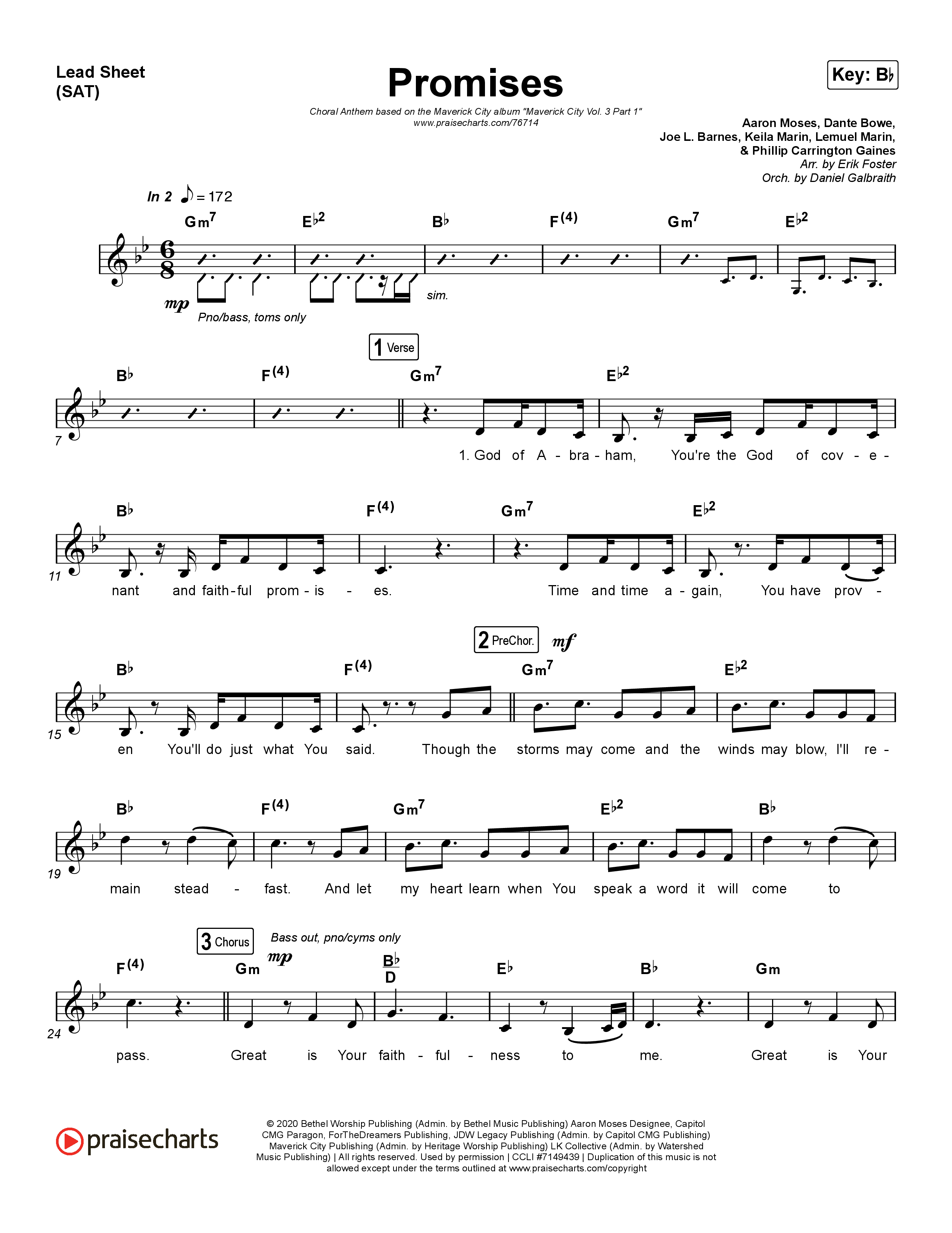 Promises (Choral Anthem SATB) Lead Sheet (SAT) (Maverick City Music / Arr. Erik Foster)