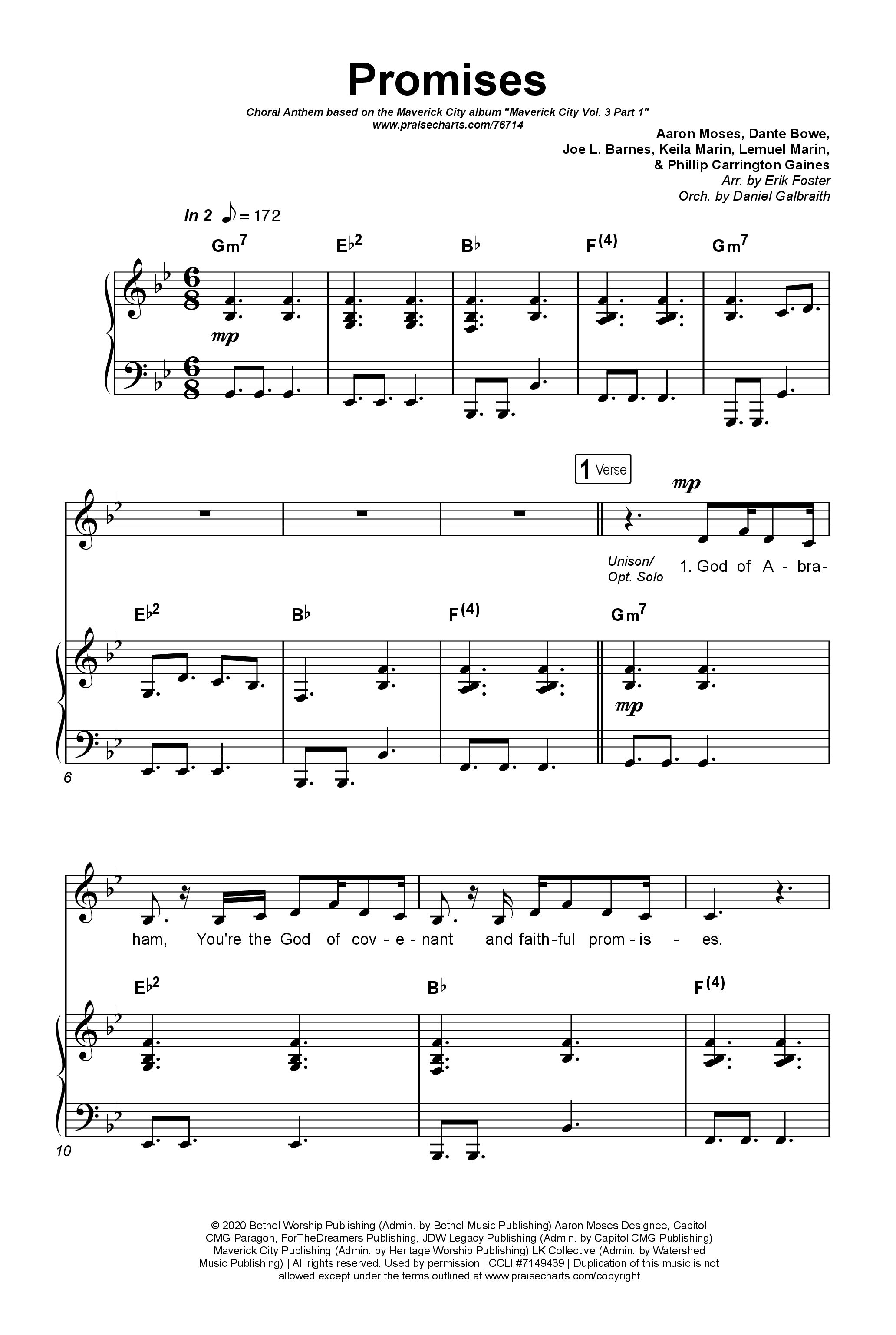 Promises (Choral Anthem SATB) Octavo (SATB & Pno) (Maverick City Music / Arr. Erik Foster)