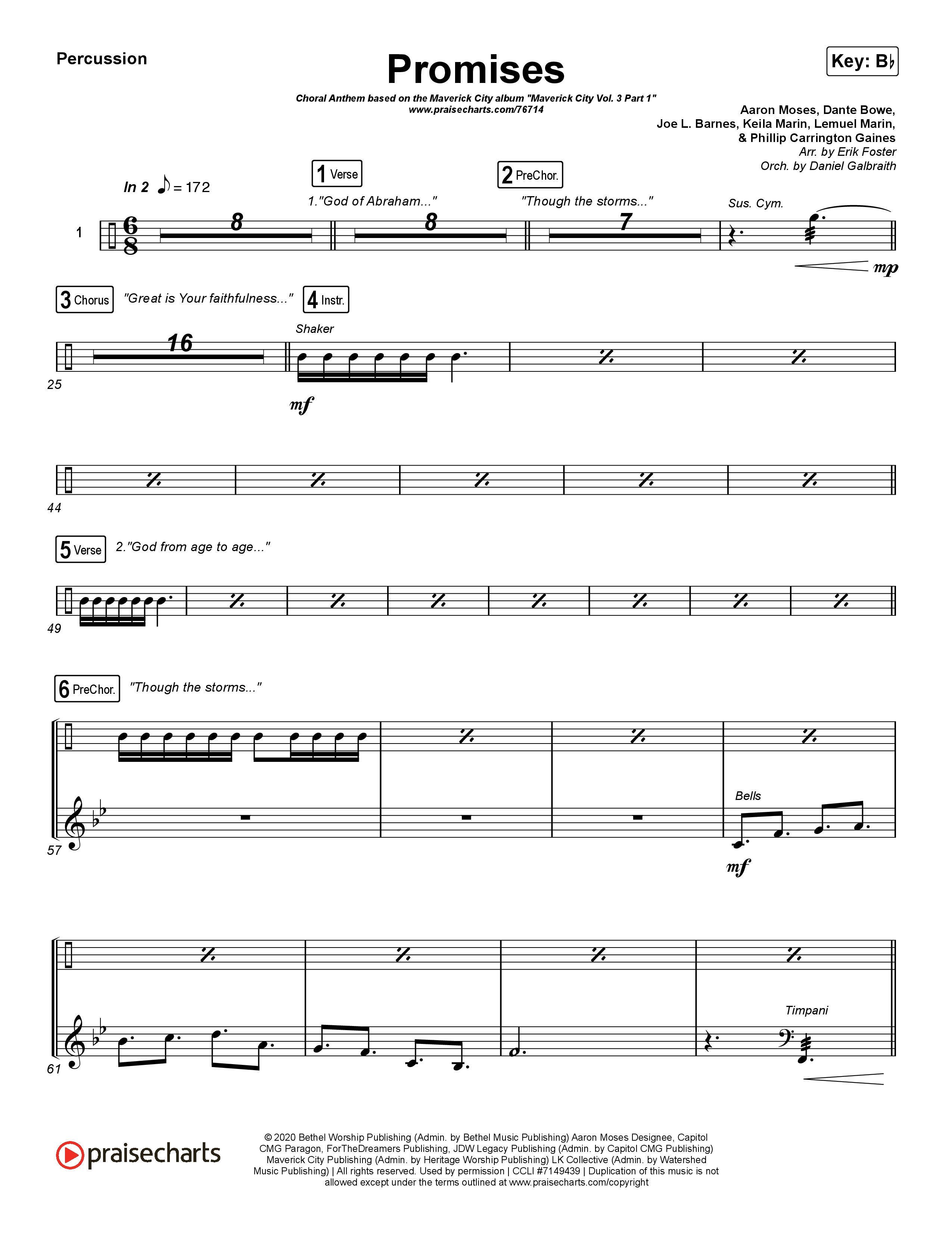 Promises (Choral Anthem SATB) Percussion (Maverick City Music / Arr. Erik Foster)
