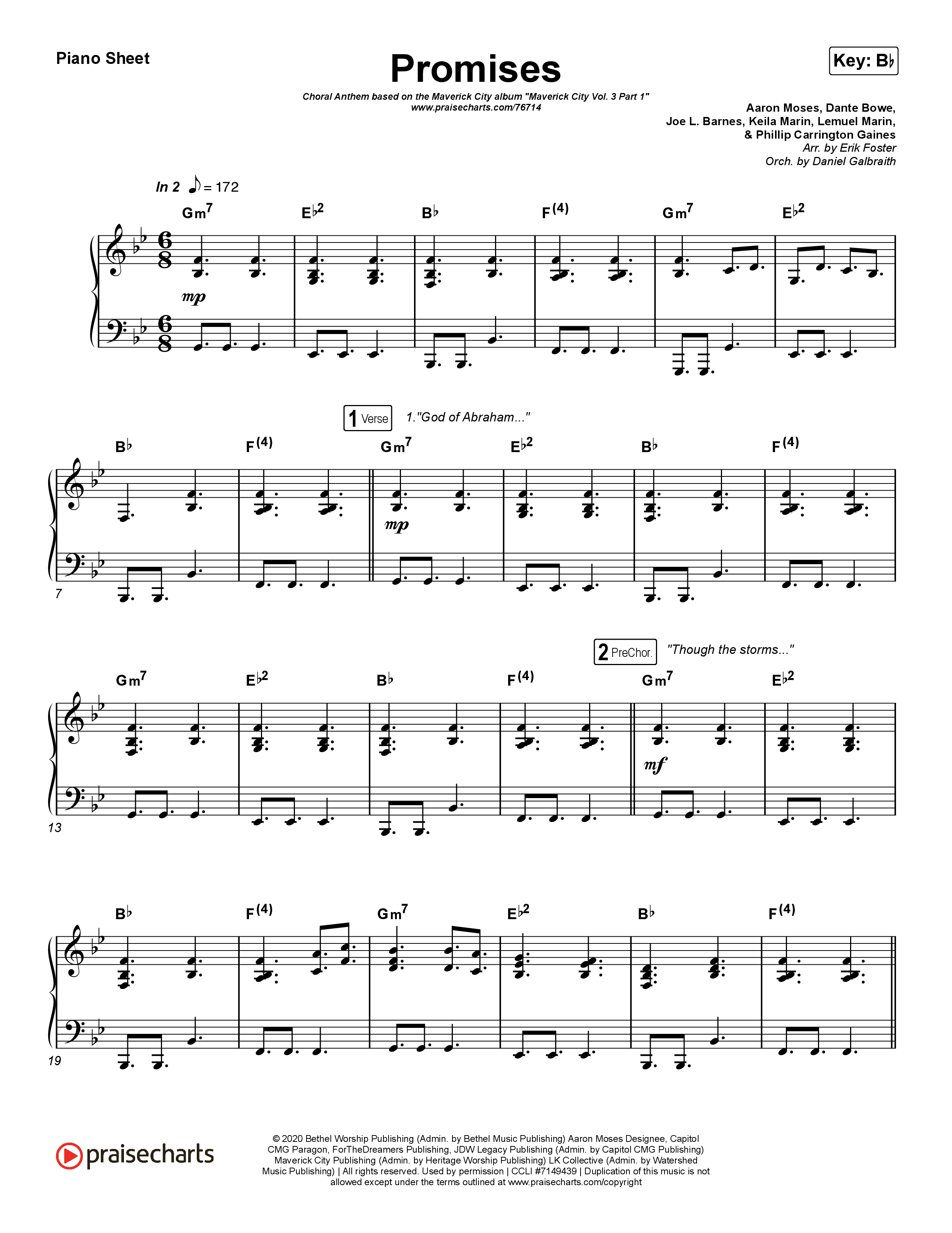 Promises (Choral Anthem SATB) Piano Sheet (Maverick City Music / Arr. Erik Foster)