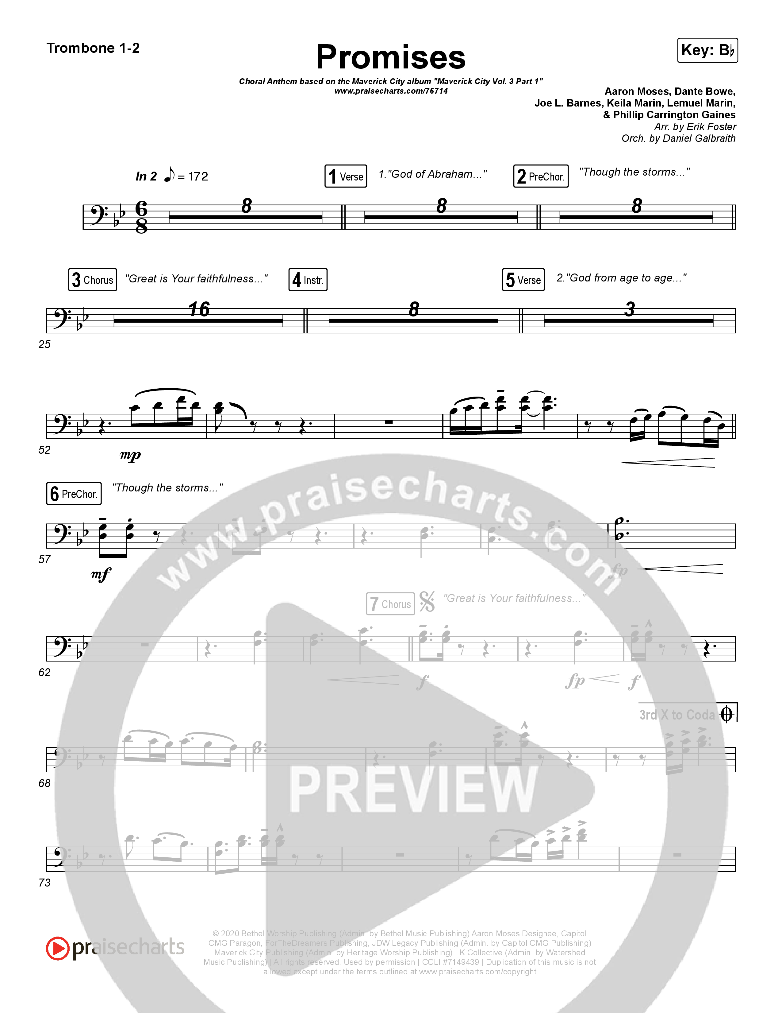 Promises (Choral Anthem SATB) Trombone 1/2 (Maverick City Music / Arr. Erik Foster)