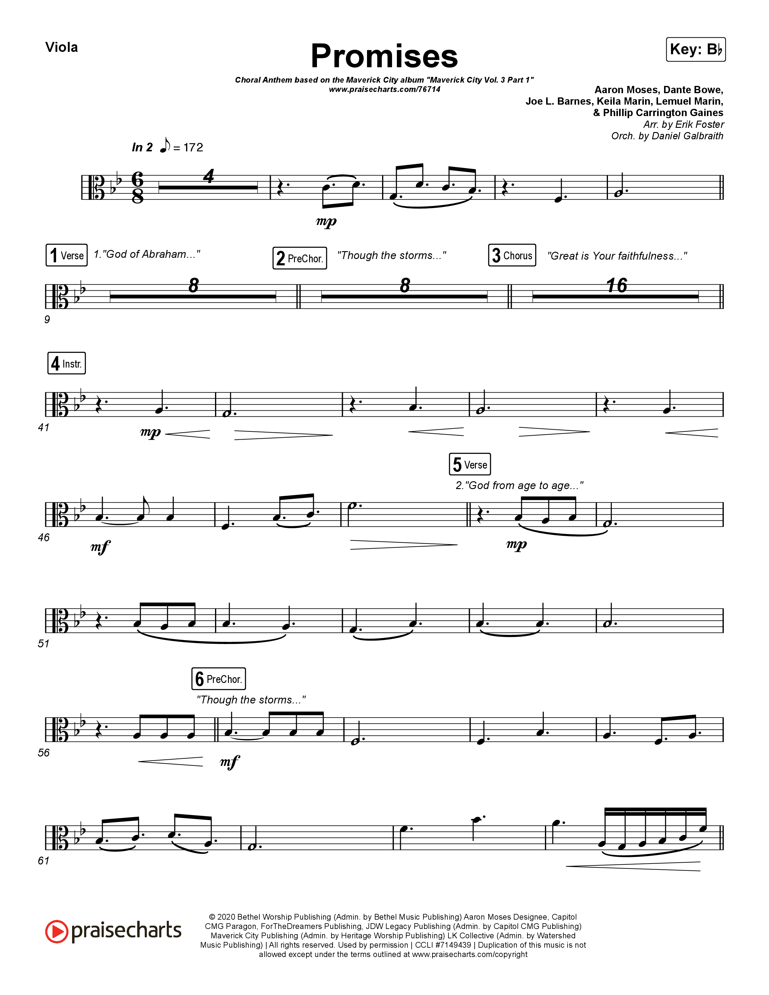 Promises (Choral Anthem SATB) Viola (Maverick City Music / Arr. Erik Foster)