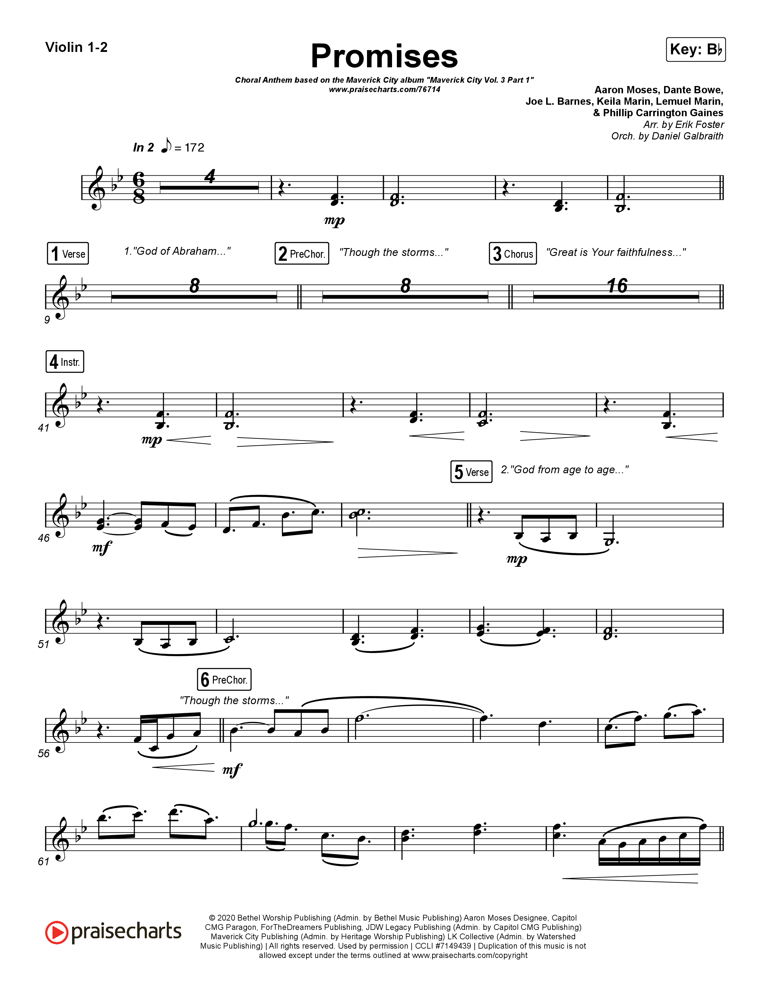 Promises (Choral Anthem SATB) Violin 1/2 (Maverick City Music / Arr. Erik Foster)