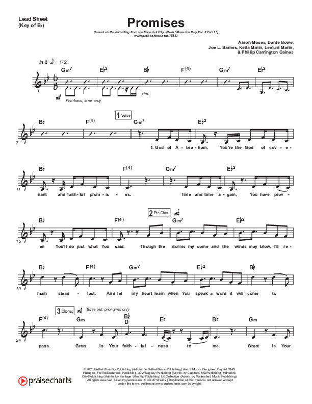 Promises (Choral Anthem SATB) Lead Sheet (Melody) (Maverick City Music / Arr. Erik Foster)