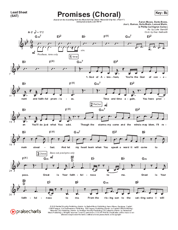 Promises (Choral Anthem) Lead Sheet (SAT) (PraiseCharts Choral / Maverick City Music / Arr. Luke Gambill)