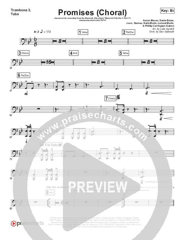 Promises (Choral Anthem SATB) Trombone 3/Tuba (Maverick City Music / Arr. Erik Foster)