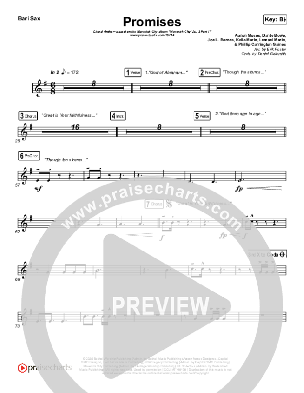 Promises (Choral Anthem SATB) Bari Sax (Maverick City Music / Arr. Erik Foster)