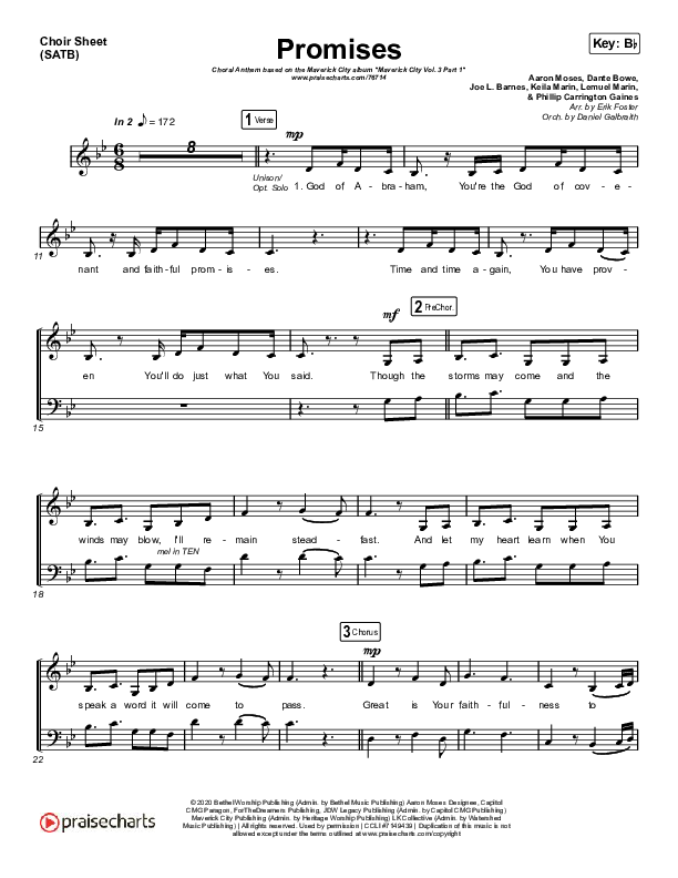 Promises (Choral Anthem SATB) Choir Vocals (SATB) (Maverick City Music / Arr. Erik Foster)