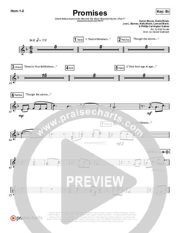 Promises (Choral Anthem SATB) Brass Pack (Maverick City Music / Arr. Erik Foster)