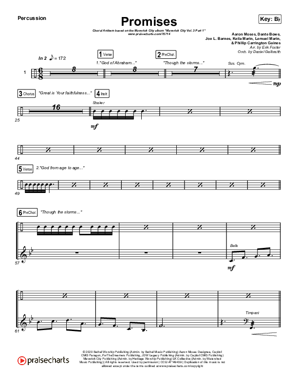 Promises (Choral Anthem SATB) Percussion (Maverick City Music / Arr. Erik Foster)