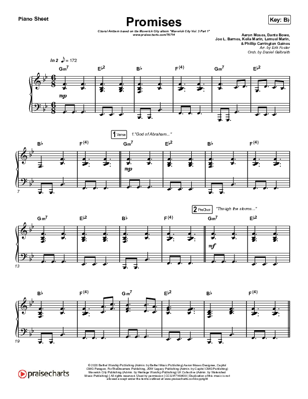 Promises (Choral Anthem SATB) Piano Sheet (Maverick City Music / Arr. Erik Foster)