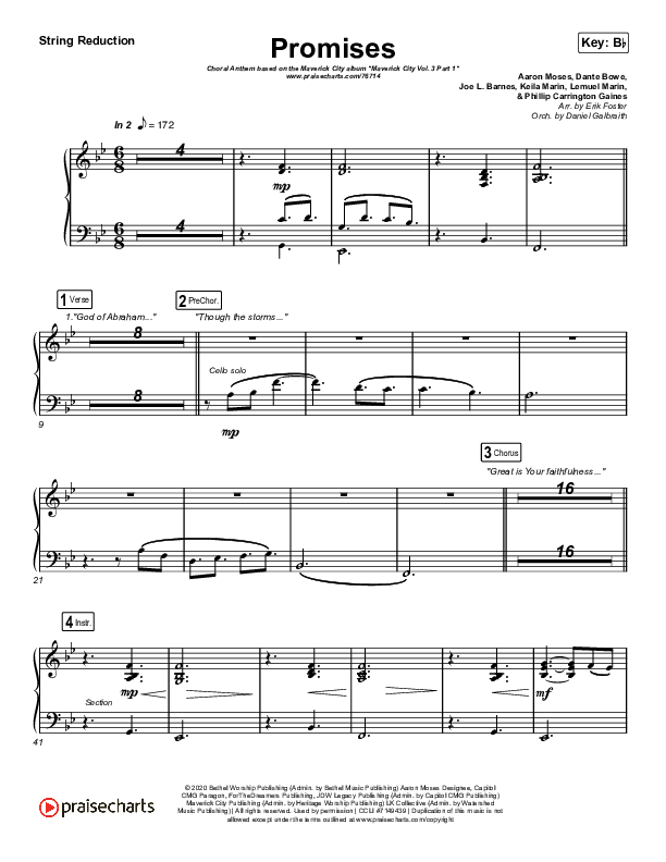 Promises (Choral Anthem SATB) String Reduction (Maverick City Music / Arr. Erik Foster)