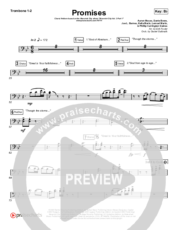 Promises (Choral Anthem SATB) Trombone 1/2 (Maverick City Music / Arr. Erik Foster)