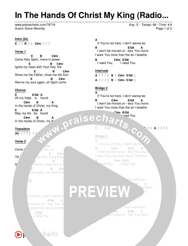In The Hands Of Christ My King (Radio) Chords & Lyrics (Austin Stone Worship)
