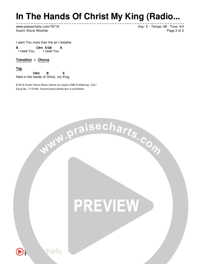 In The Hands Of Christ My King (Radio) Chords & Lyrics (Austin Stone Worship)
