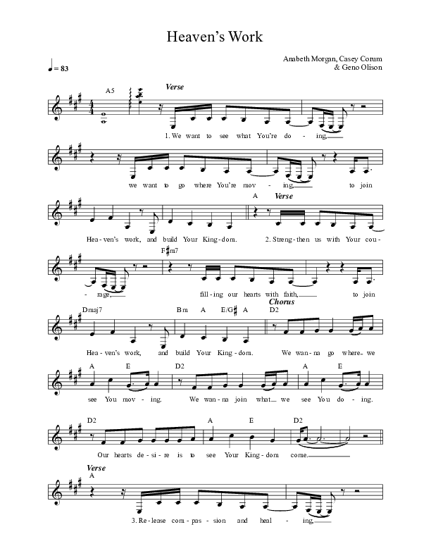 Heaven's Work Lead Sheet (Vineyard Worship / Tina Colon Williams)