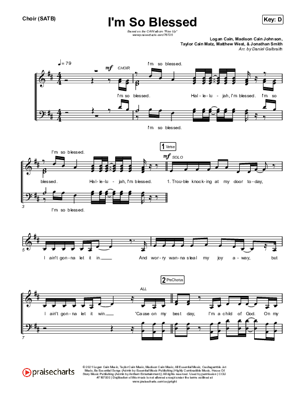 I'm So Blessed Choir Sheet (SATB) (CAIN)