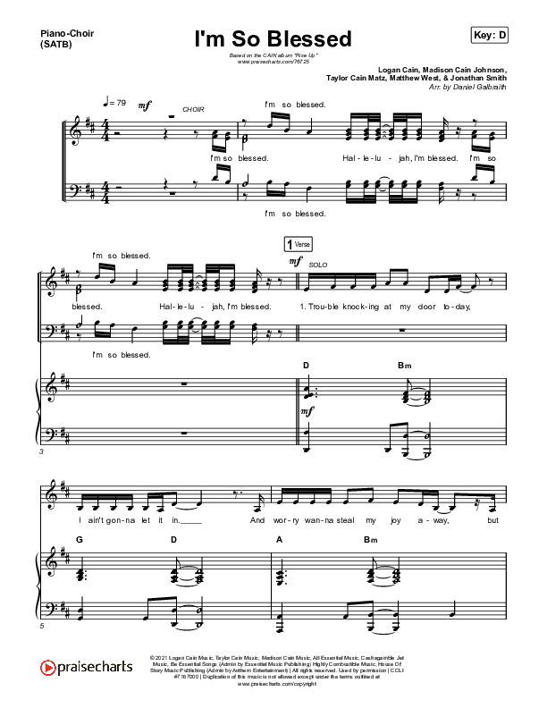 I'm So Blessed Piano/Vocal (SATB) (CAIN)