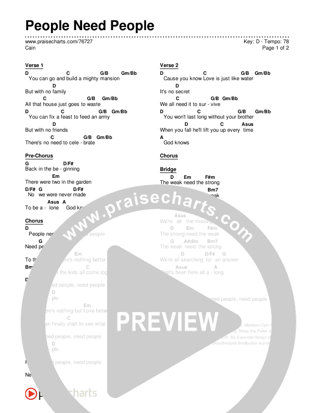 People Need People Chords & Lyrics (CAIN)