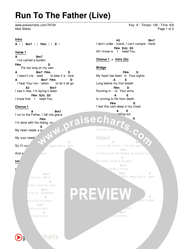 Run To The Father (Live) Chords & Lyrics (Matt Maher)
