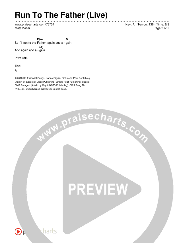 Run To The Father (Live) Chords & Lyrics (Matt Maher)