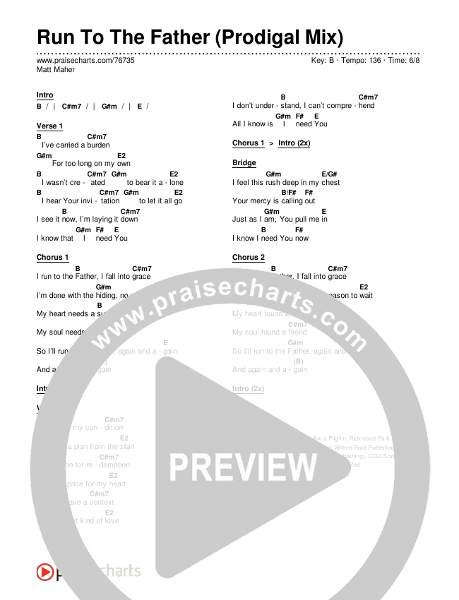 Run To The Father (Prodigal Mix) Chords & Lyrics (Matt Maher)