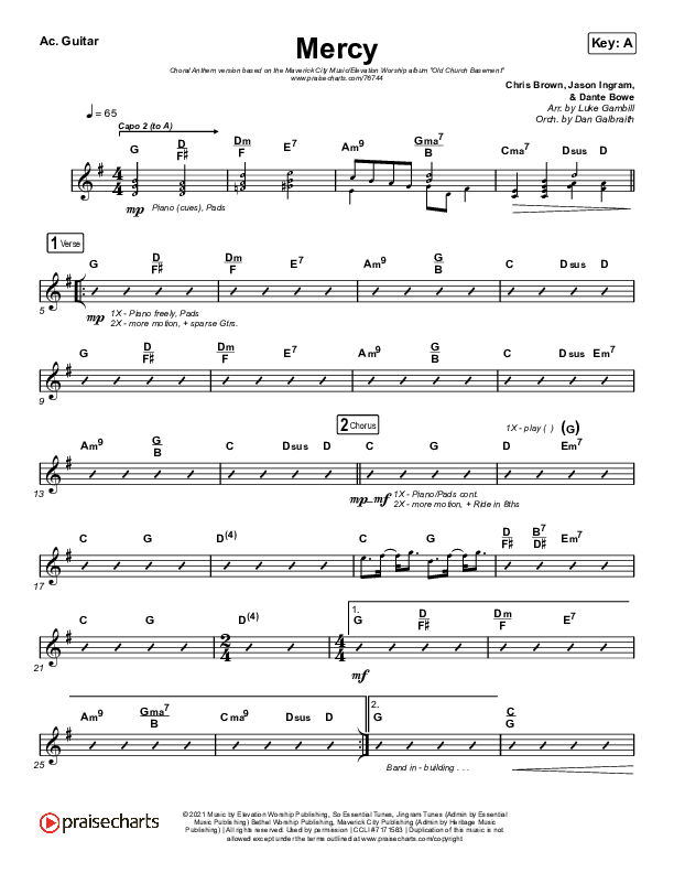 Mercy (Choral Anthem SATB) Acoustic Guitar (Maverick City Music / Elevation Worship / Chris Brown / Arr. Luke Gambill)