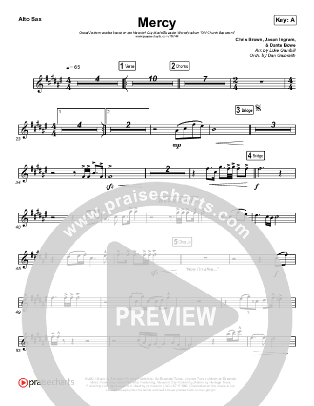 Mercy (Choral Anthem SATB) Alto Sax (Maverick City Music / Elevation Worship / Chris Brown / Arr. Luke Gambill)