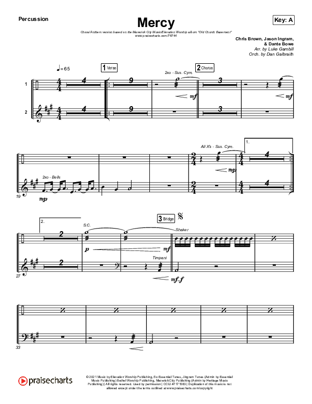 Mercy (Choral Anthem SATB) Percussion (Maverick City Music / Elevation Worship / Chris Brown / Arr. Luke Gambill)