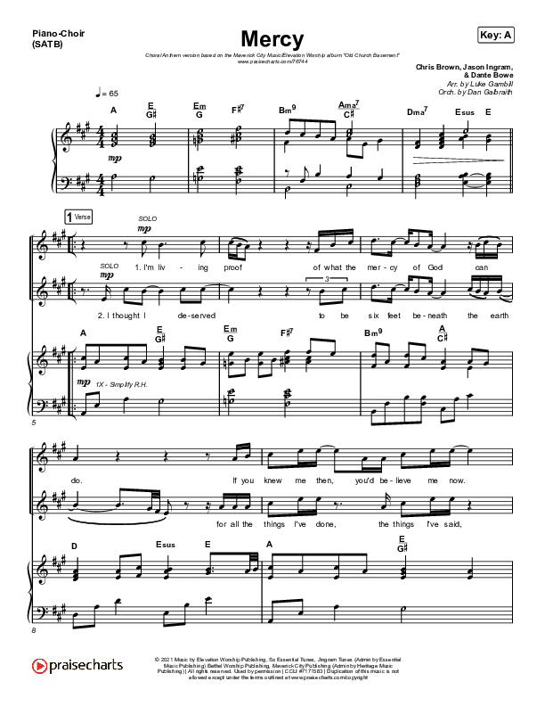 Mercy (Choral Anthem SATB) Piano/Choir (SATB) (Maverick City Music / Elevation Worship / Chris Brown / Arr. Luke Gambill)