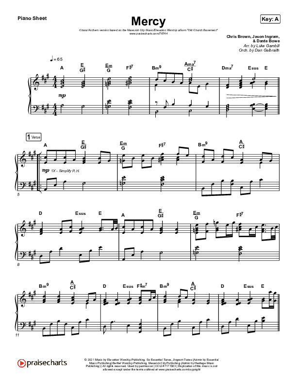 Mercy (Choral Anthem SATB) Piano Sheet (Maverick City Music / Elevation Worship / Chris Brown / Arr. Luke Gambill)