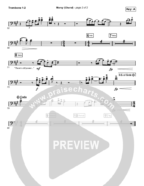 Mercy (Choral Anthem SATB) Trombone 1/2 (Maverick City Music / Elevation Worship / Chris Brown / Arr. Luke Gambill)