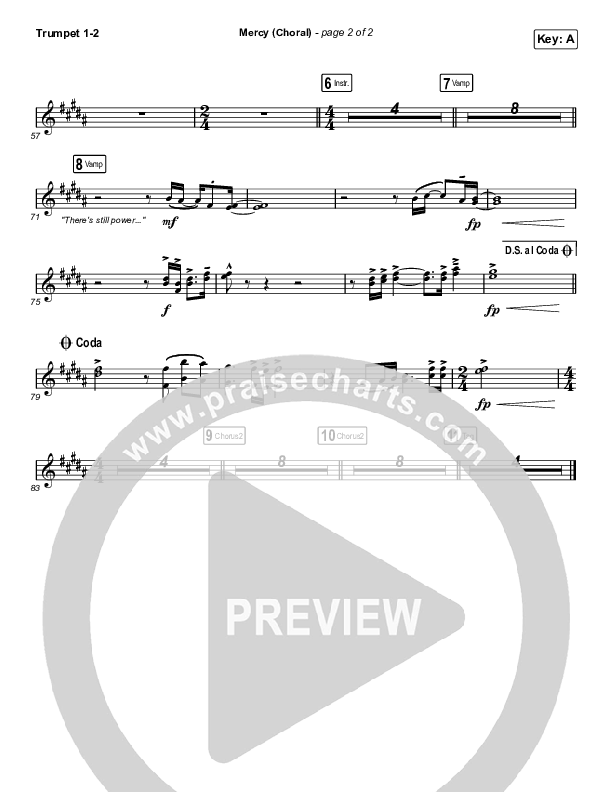 Mercy (Choral Anthem SATB) Trumpet 1,2 (Maverick City Music / Elevation Worship / Chris Brown / Arr. Luke Gambill)