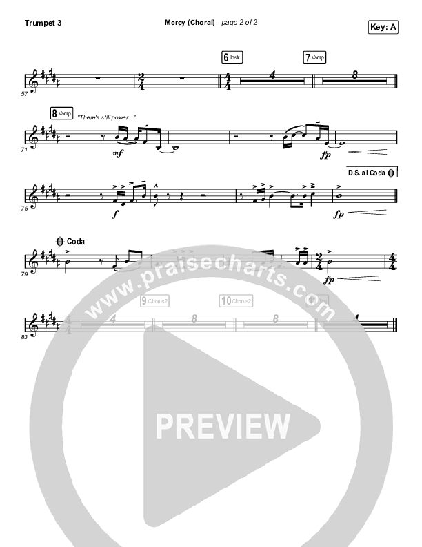 Mercy (Choral Anthem SATB) Trumpet 3 (Maverick City Music / Elevation Worship / Chris Brown / Arr. Luke Gambill)