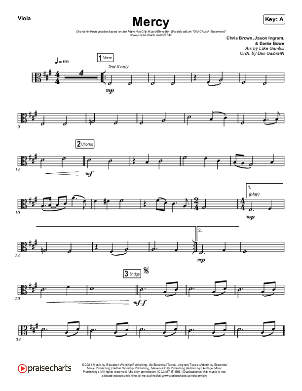 Mercy (Choral Anthem SATB) Viola (Maverick City Music / Elevation Worship / Chris Brown / Arr. Luke Gambill)