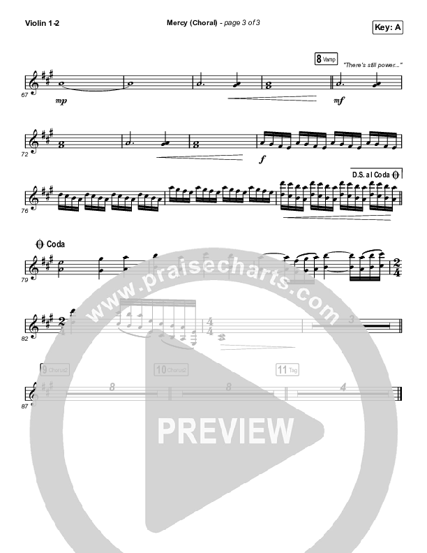 Mercy (Choral Anthem SATB) Violin 1/2 (Maverick City Music / Elevation Worship / Chris Brown / Arr. Luke Gambill)