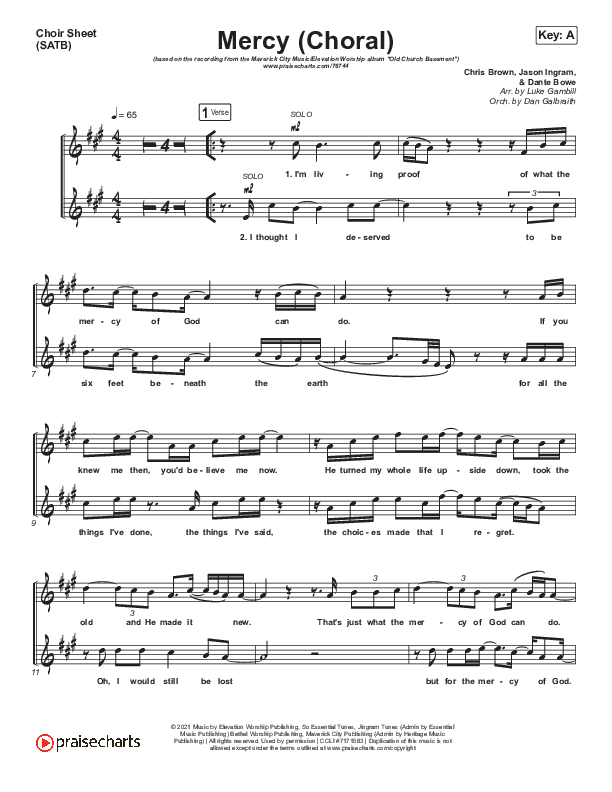 Mercy (Choral Anthem SATB) Choir Sheet (SATB) (Maverick City Music / Elevation Worship / Chris Brown / Arr. Luke Gambill)