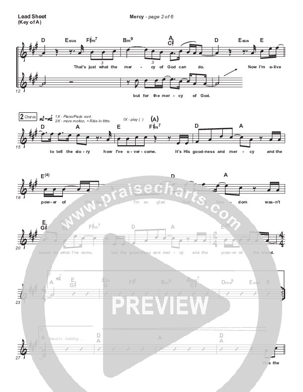 Mercy (Choral Anthem SATB) Lead Sheet (Melody) (Maverick City Music / Elevation Worship / Chris Brown / Arr. Luke Gambill)