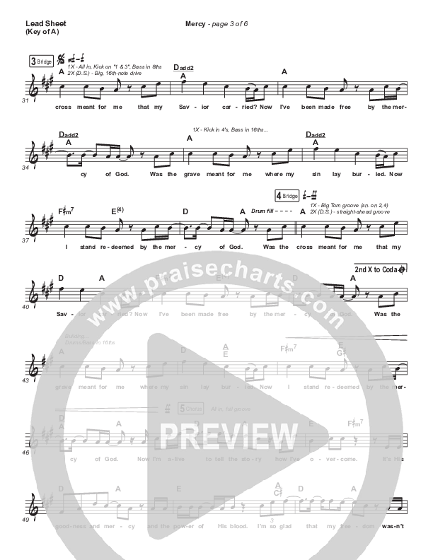 Mercy (Choral Anthem SATB) Lead Sheet (Melody) (Maverick City Music / Elevation Worship / Chris Brown / Arr. Luke Gambill)