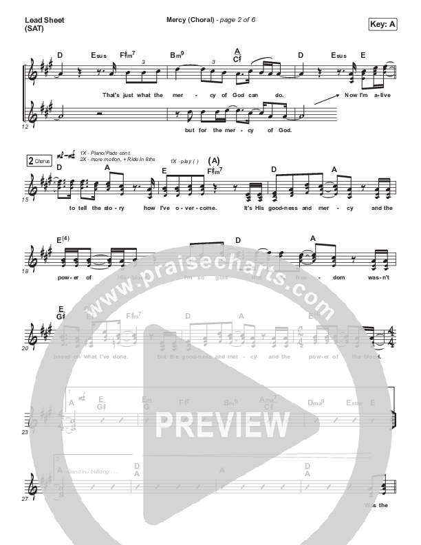 Mercy (Choral Anthem SATB) Lead Sheet (SAT) (Maverick City Music / Elevation Worship / Chris Brown / Arr. Luke Gambill)