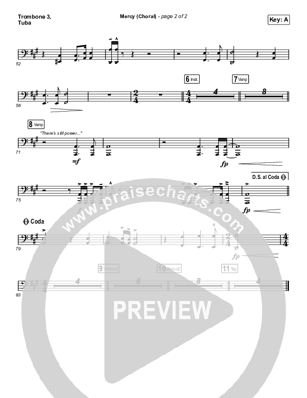 Mercy (Choral Anthem SATB) Trombone 3/Tuba (Maverick City Music / Elevation Worship / Chris Brown / Arr. Luke Gambill)