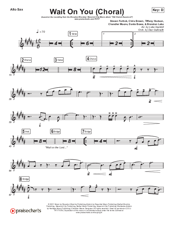 Wait On You (Choral Anthem SATB) Alto Sax (Maverick City Music / Elevation Worship / Dante Bowe / Chandler Moore / Arr. Luke Gambill)