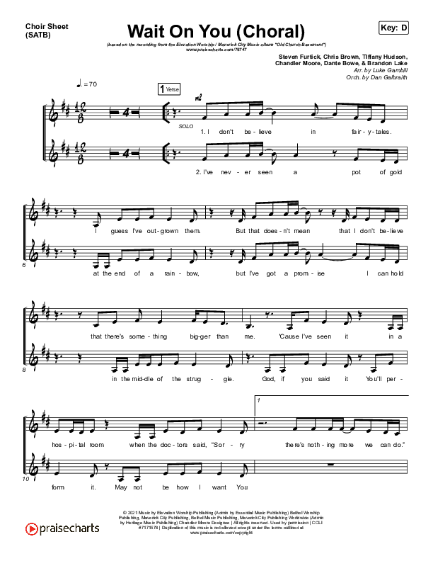 Wait On You (Choral Anthem SATB) Choir Sheet (SATB) (Maverick City Music / Elevation Worship / Dante Bowe / Chandler Moore / Arr. Luke Gambill)